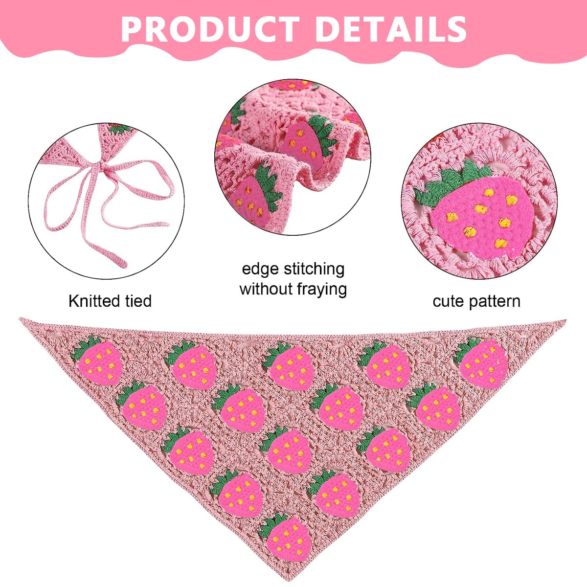 PALAY 2 Pack Triangle Bandanas for Women, Strawberry Crochet Head Kerchief Hair Scarf for Girls, Fashion Headwear Headband Wrap, Sweet Korean Headscarf with Ties PALAY 2 Pack Triangle Bandanas for Women, Strawberry Crochet Head Kerchief Hair Scarf for Girls, Fashion Headwear Headband Wrap, Sweet Korean Headscarf with Ties